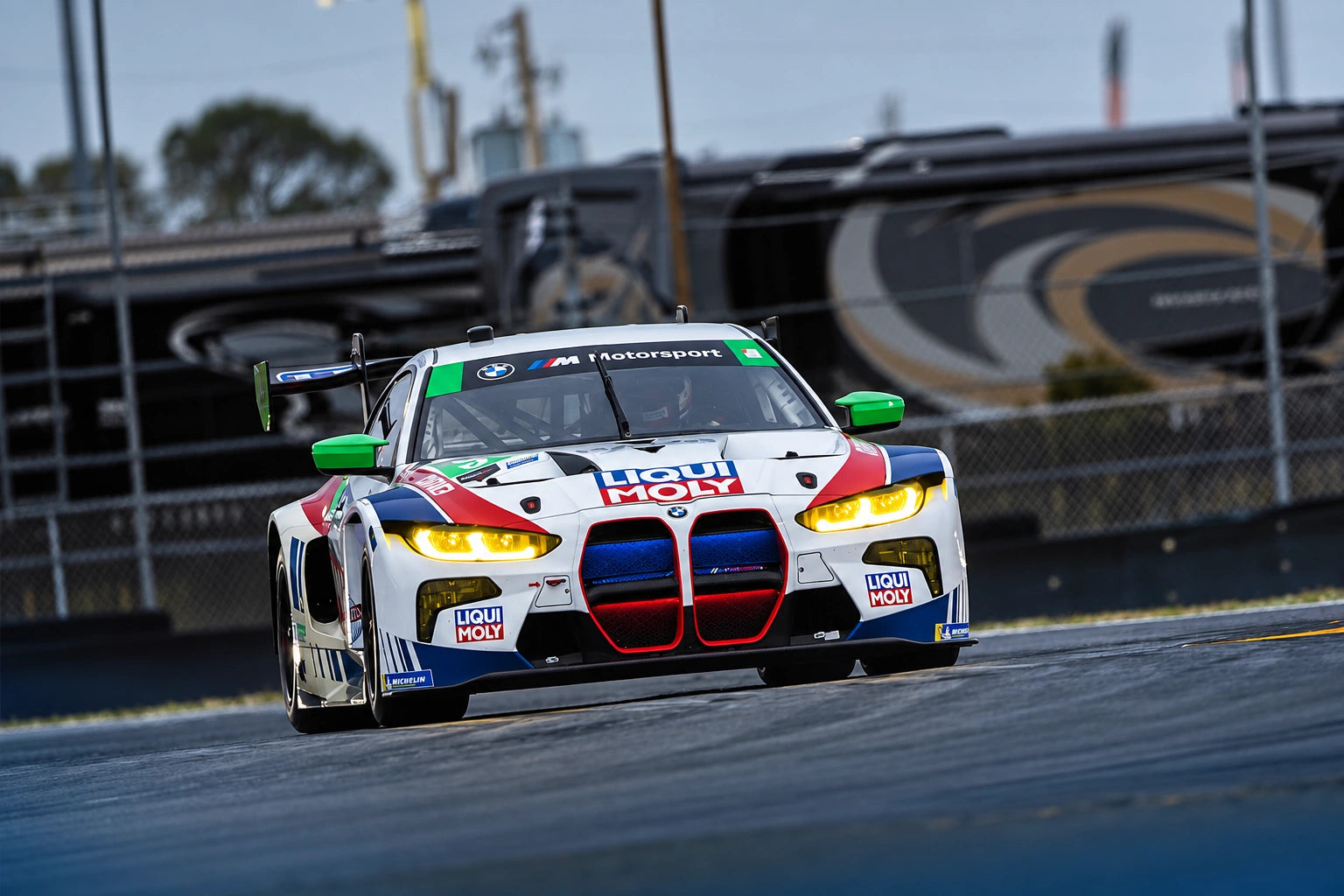 BMW M4 GT3 in LIQUI MOLY livery on a racing circuit