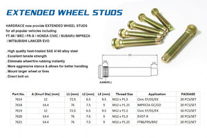 Hardrace Extended Wheel Stud Kit - Honda Civic EP3/FD2/FN2/FK2/FK8, Integra Type R DC5 & S2000