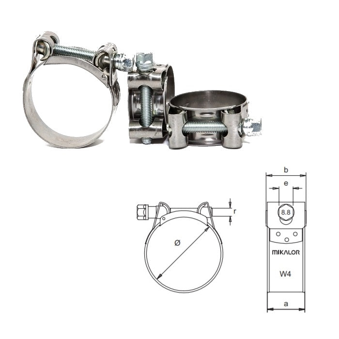 Mikalor Supra W4 Heavy-Duty T-Bolt Hose Clamp