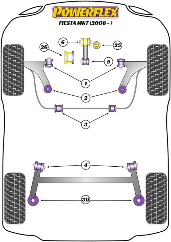 Powerflex Road Series Rear Spring Upper Isolator Bush Kit - Ford Fiesta 1.0L Ecoboost MK7