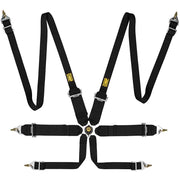 OMP First 6 Point Clip In FHR/HANS Harness (FIA Approved) - Black