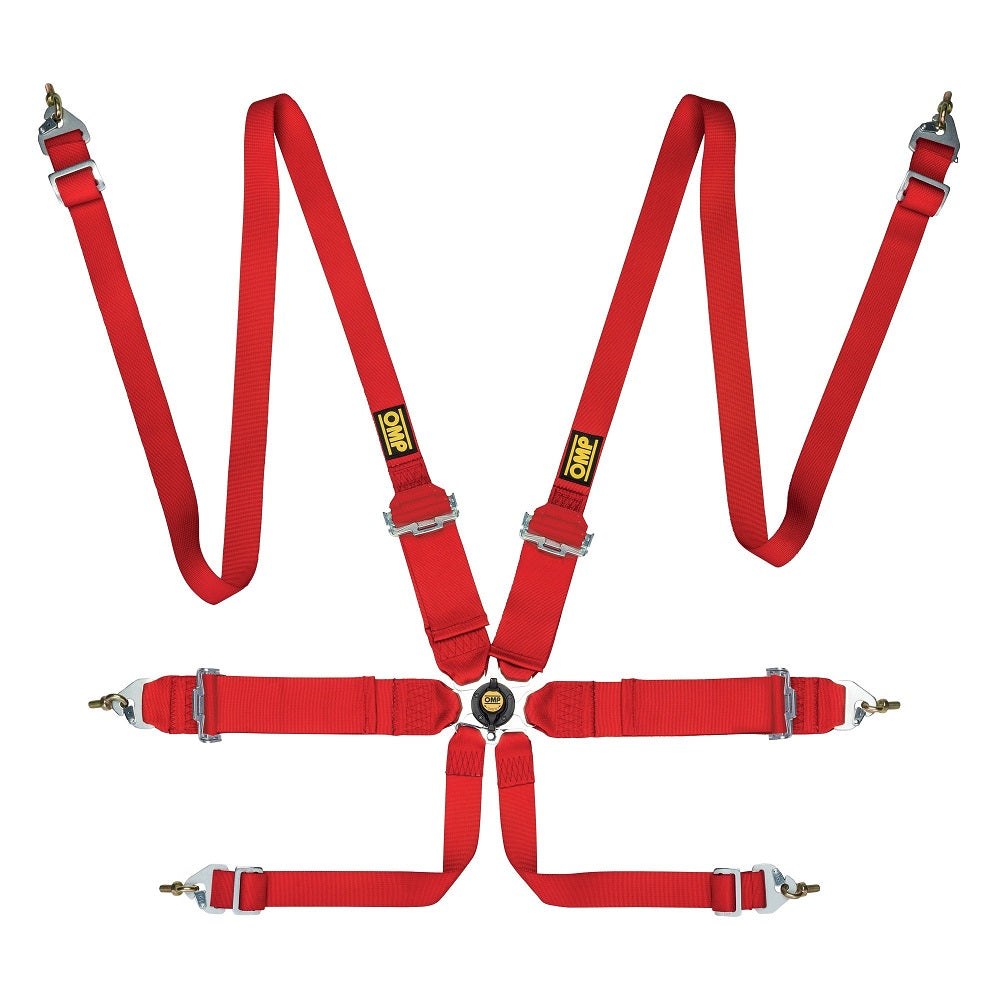 OMP First 6 Point Clip In FHR/HANS Harness (FIA Approved) - Red