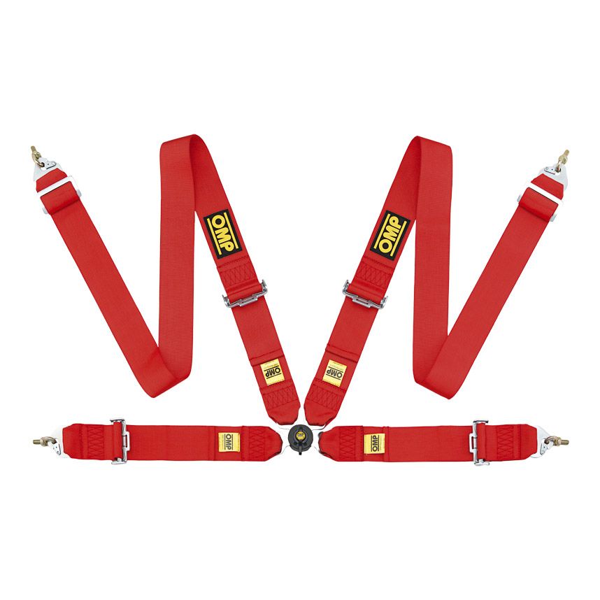 OMP 801F Saloon 4 Point Clip In Harness (FIA Approved) - Red
