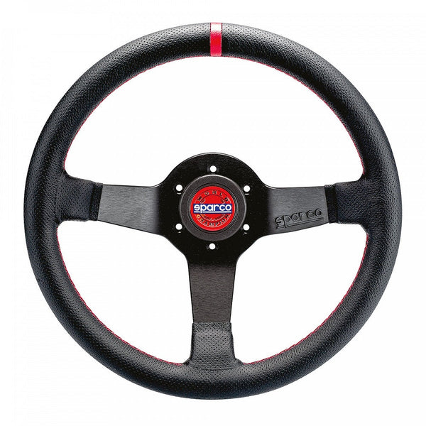 Sparco Champion Deep Dish Steering Wheel 330mm - Black Leather - Black Spokes - Red Stitching