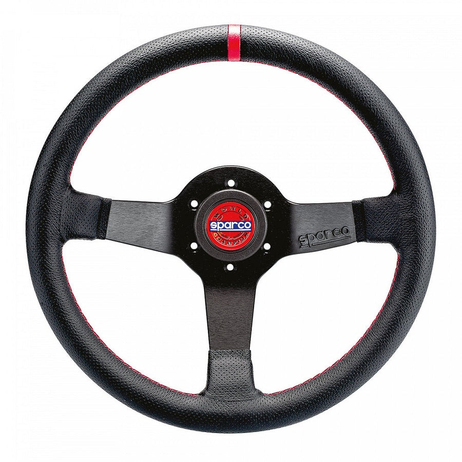 Sparco Champion Deep Dish Steering Wheel 330mm - Black Leather - Black Spokes - Red Stitching