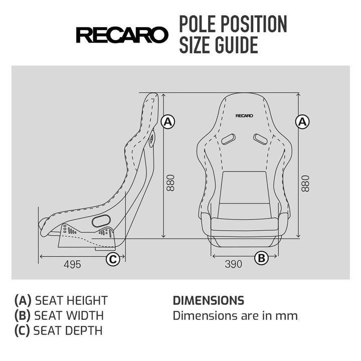 RECARO Pole Position Fibreglass Fixed Bucket Seat (FIA Approved) - Size Guide