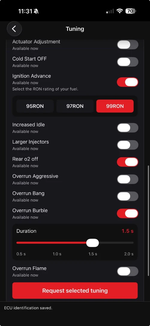 Real TRS Performance app: overrun screen, MK7 example