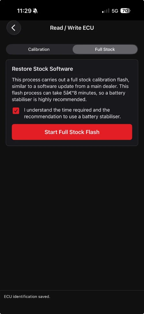 Real TRS Performance app: stock restore screen, MK7 example